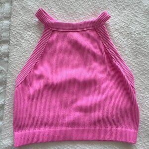 Aerie Cropped Rib Tank Top in Hot Pink XL